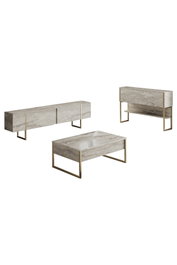 Hanah Home Juego Muebles Sala Travertino y Oro Melamina y Metal